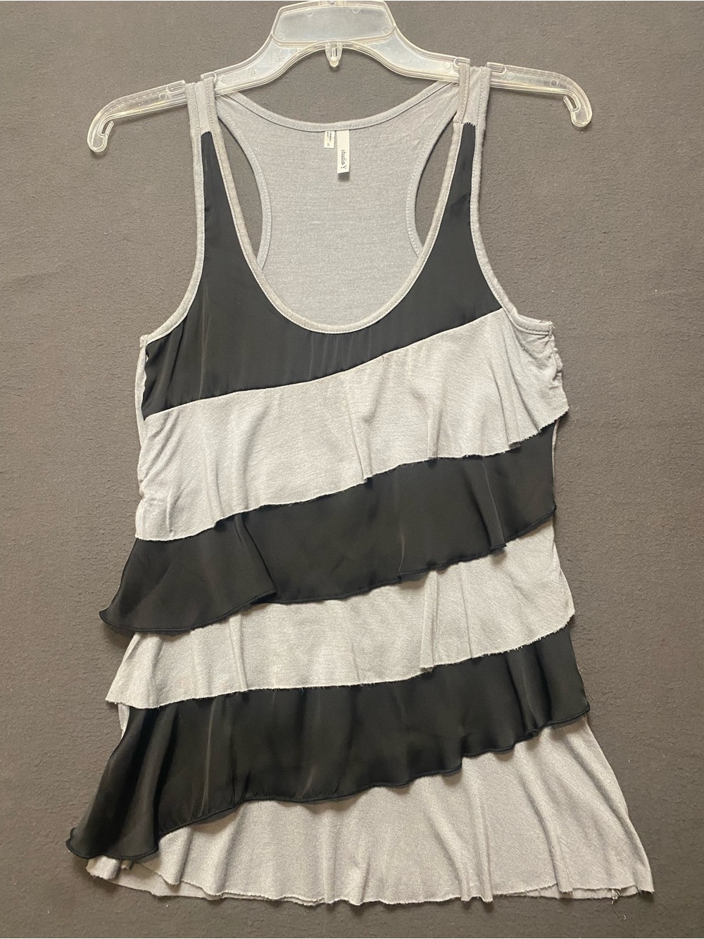Studio Y Small Layered Ruffle Racerback Tank Top - Black & Light Gray
